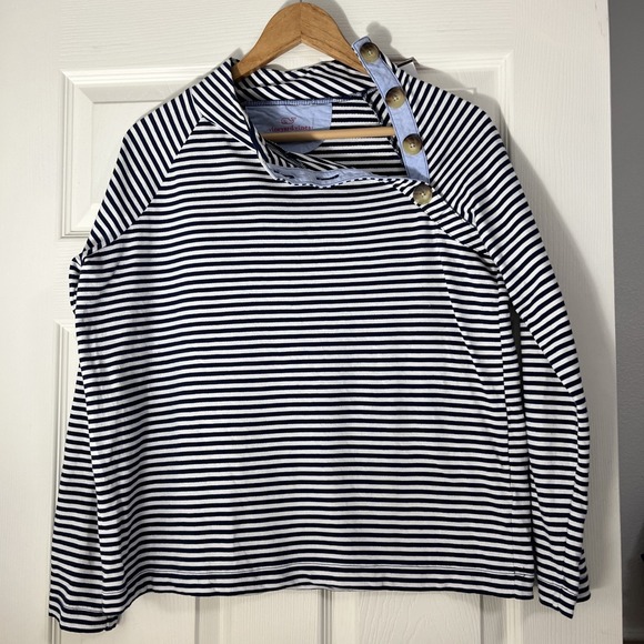 Vineyard Vines Women's Sz M White Navy Blue Striped Sweater Long Sleeve Nautical - Picture 2 of 8